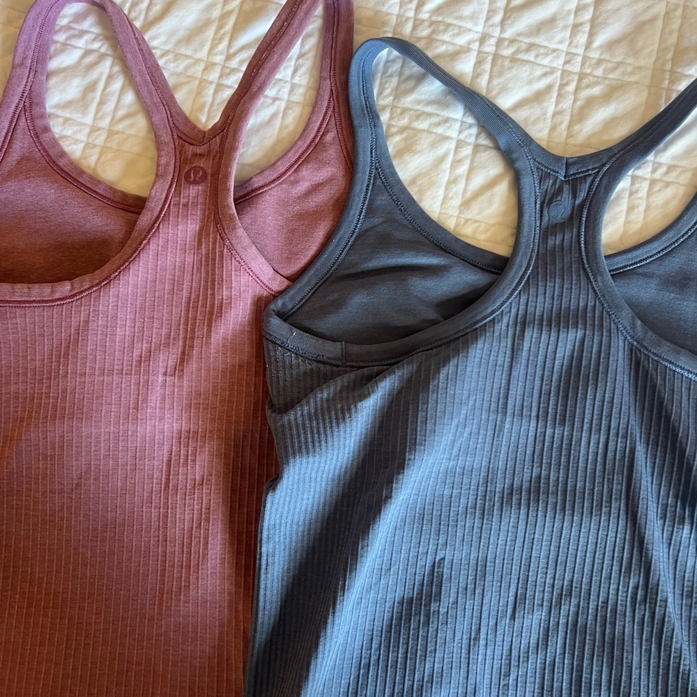 Lululemon Ebb to Street Ribbed Racerback Tank Tops in Pink and Blue - Size 4